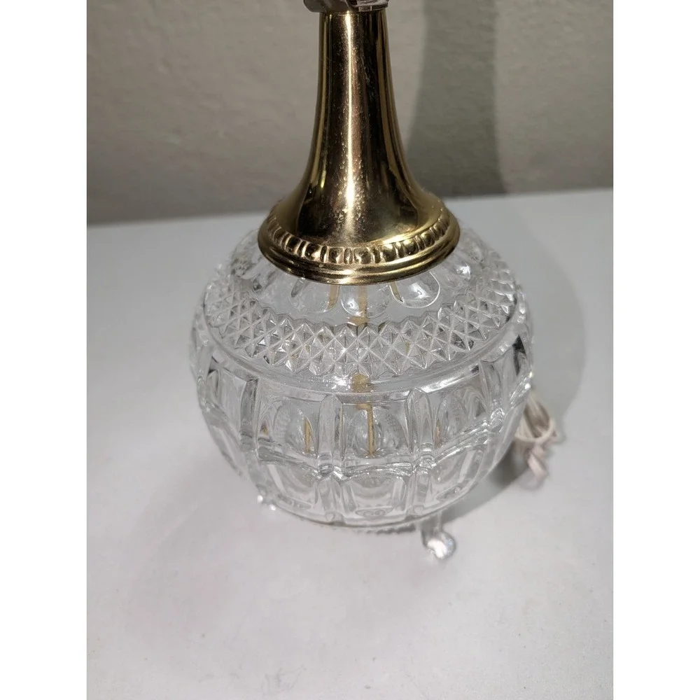 Vintage Crystal Footed Lamp Boudoir Waterford Style MCM Regency‎